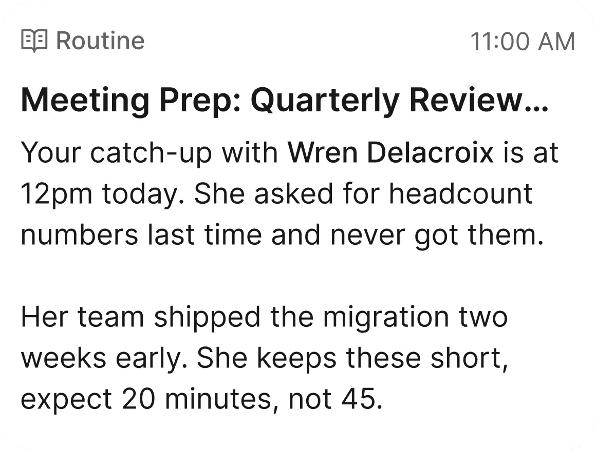 A meeting prep note from Okthx